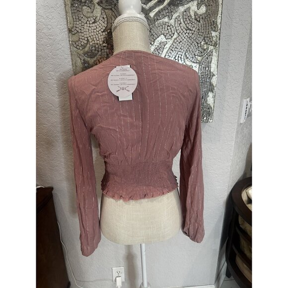 Gypsies & Moondust Pink Long Sleeve V-Neck Top S - Picture 5 of 9